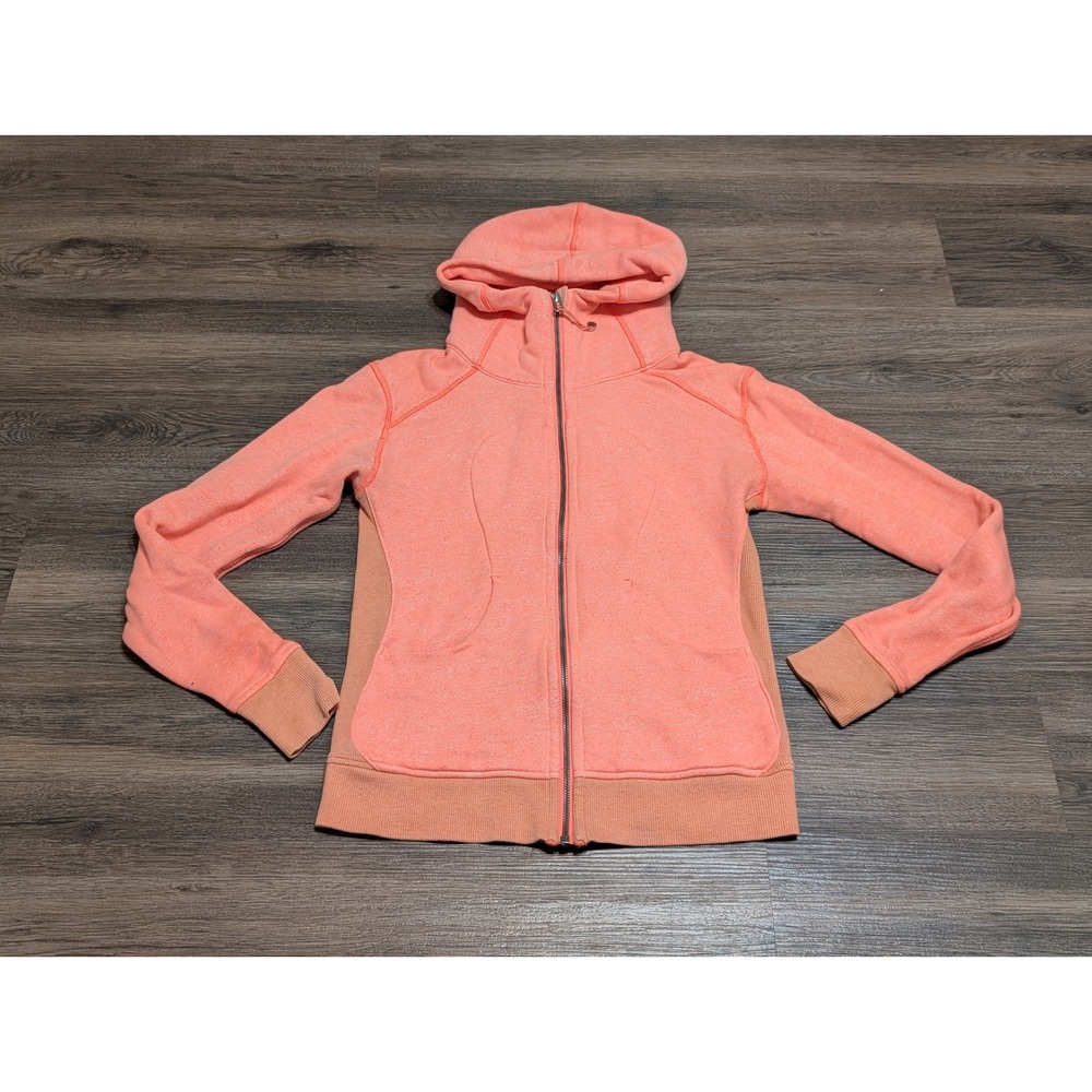 Lululemon Scuba Hoodie Full Zip Womens 4 Coral Pink Orange Heathered Thumbholes